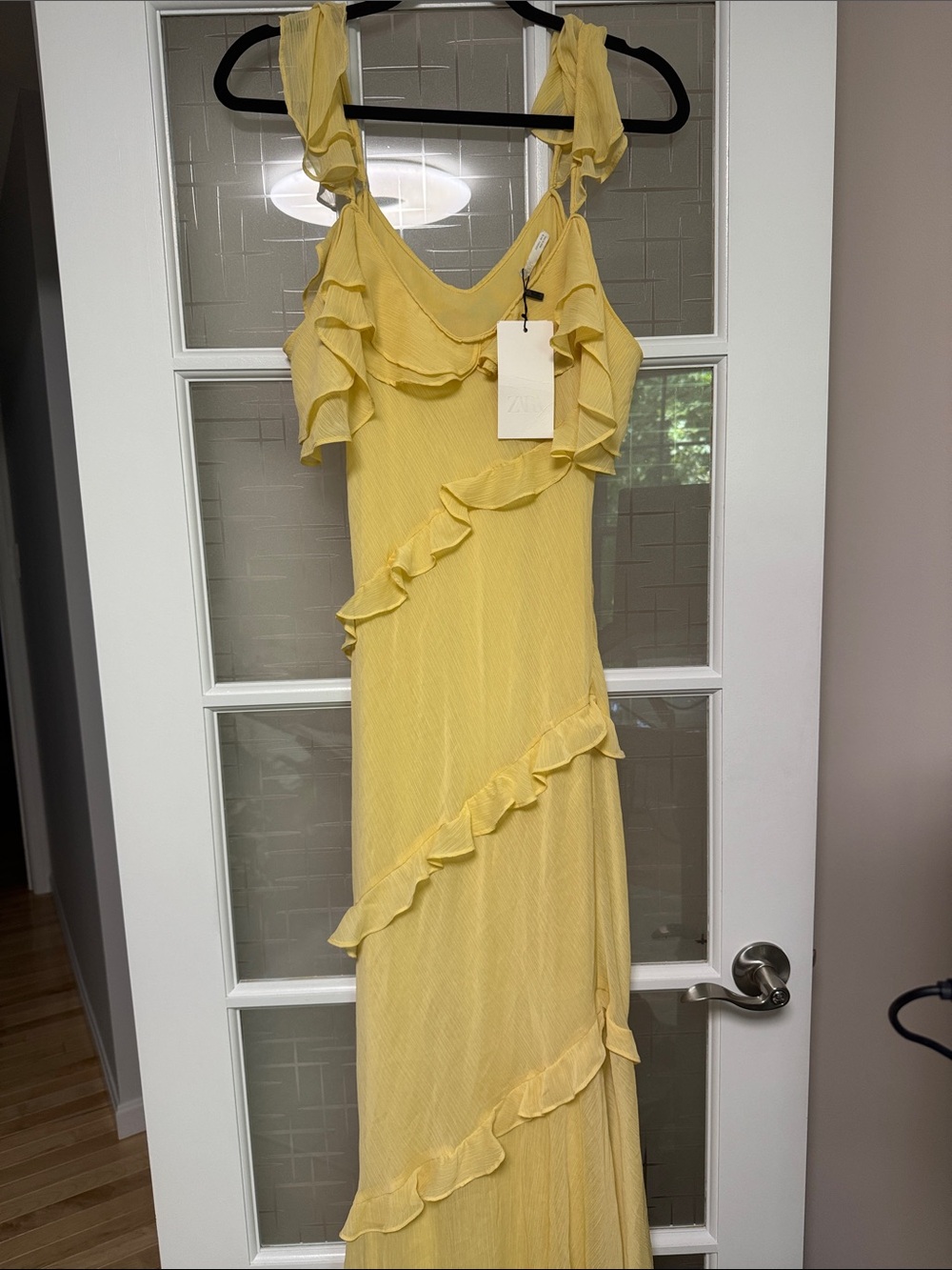 Yellow Ruffled Cold-Shoulder Maxi Dress - Picture 2 of 6